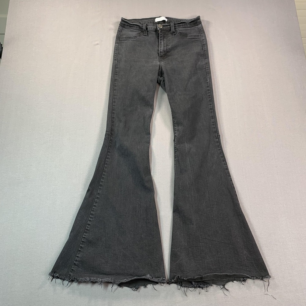 Judy Blue Jeans Juniors 3/26‎ (26x31) Black Mid Rise Flare Raw Hem Stretch Denim
